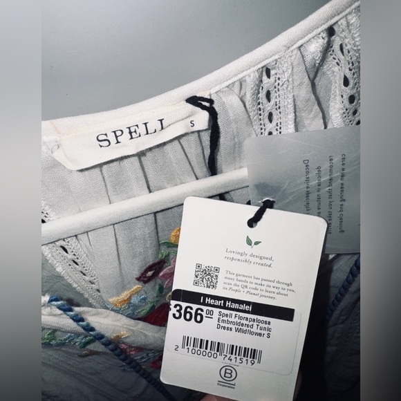 SPELL NWT RARE 💐 Florapaloosa Embroidered Tunic Dress Wildflower Size SM 🌼 White - Picture 15 of 15
